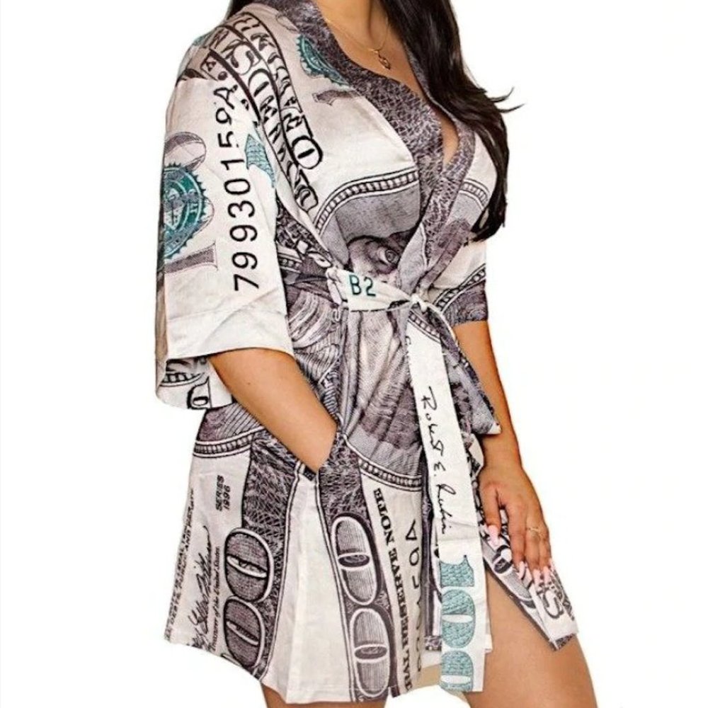 Silk Robe, Dollar Bill Robe, 100 Dollar Bill Rober